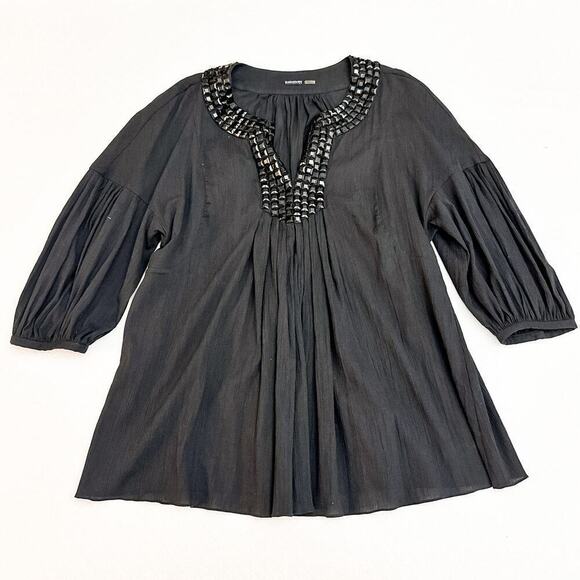 Magaschoni Black Embellished Beaded Neck Tunic Top Size 10 - Picture 2 of 7